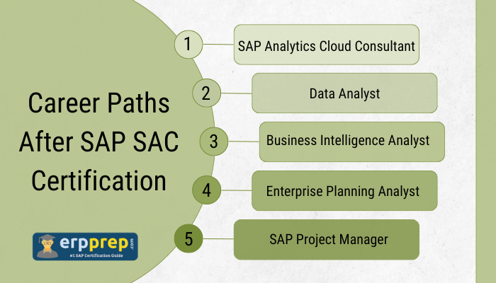 A linear diagrapm representation  showing Career Paths After SAP SAC Certification