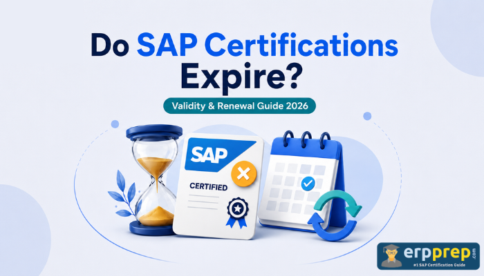 Do SAP certifications expire? 2026 validity and renewal guide with hourglass, certificate, and calendar