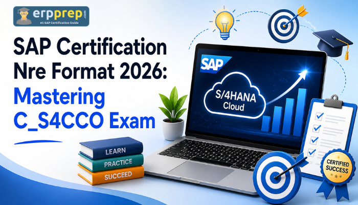 SAP Certification New Format 2026 banner featuring Mastering C_S4CCO Exam with cloud, analytics, and study visuals