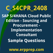 Get C_S4CPR_2408 Dumps Free, and SAP S/4HANA Cloud Public Edition Sourcing and Procurement PDF Download for your SAP S/4HANA Cloud Public Edition - Sourcing and Procurement - Implementation Consultant Certification. Access C_S4CPR_2408 Free PDF Download to enhance your exam preparation.