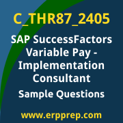 Get C_THR87_2405 Dumps Free, and SAP SuccessFactors Variable Pay PDF Download for your SAP SuccessFactors Variable Pay - Implementation Consultant Certification. Access C_THR87_2405 Free PDF Download to enhance your exam preparation.