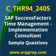 Get C_THR94_2405 Dumps Free, and SAP SuccessFactors Time Management PDF Download for your SAP SuccessFactors Time Management - Implementation Consultant Certification. Access C_THR94_2405 Free PDF Download to enhance your exam preparation.