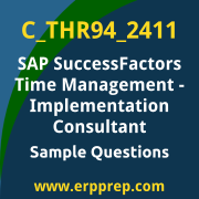 Get C_THR94_2411 Dumps Free, and SAP SuccessFactors Time Management PDF Download for your SAP SuccessFactors Time Management - Implementation Consultant Certification. Access C_THR94_2411 Free PDF Download to enhance your exam preparation.